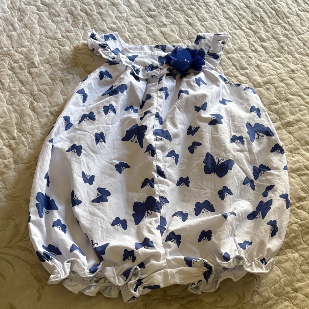 Good Lad White and Blue Butterfly Kids Romper